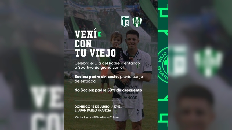 "Vení con tu viejo": Sportivo Belgrano celebra el Día del Padre a puro fútbol y pasión