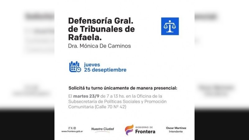 Frontera recibirá a la Defensoría General de Tribunales de Rafaela