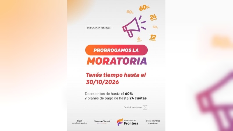 La municipalidad de frontera extiende hasta el 30 de octubre la moratoria municipal 